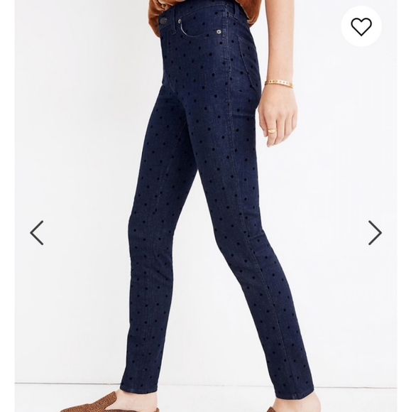 ♥️Madewell High Rise Skinny Denim Jeans Polka Dot Polkadot Stretch Slimming - Picture 2 of 10